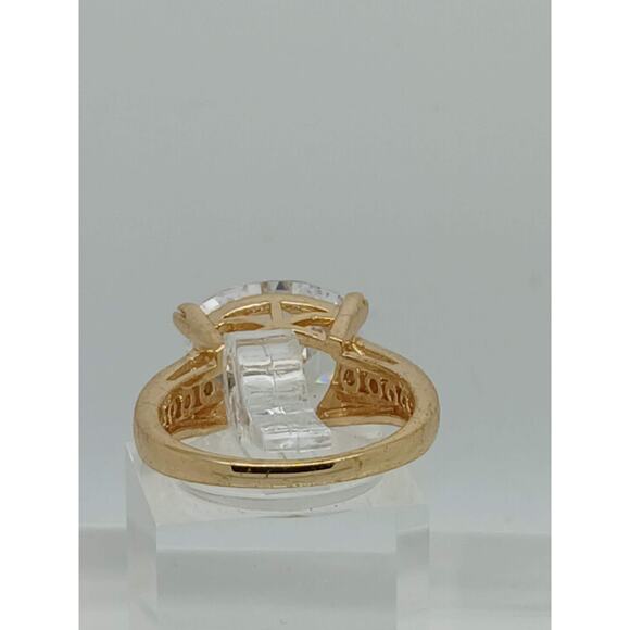 1990's Vintage Bold Trilliant Cut 8 CT Gold EP CZ Simulated Diamond Ring Size 7 - Picture 6 of 9